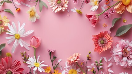 Fototapeta premium Blooming Love Vibrant Mother's Day Flat Lay with Spring Flowers
