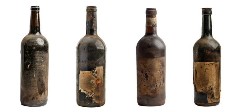 Collection of aged and dusty wine bottles vintage and rustic charm on transparent background