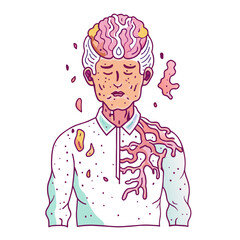 a man having neurological degeneration, white background 