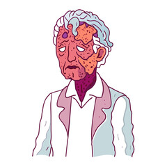 a man having neurological degeneration, white background 