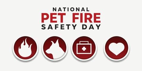 National Pet Fire Safety Day. Fire, dog, medic and heart. Great for cards, banners, posters, social media and more. White background. 