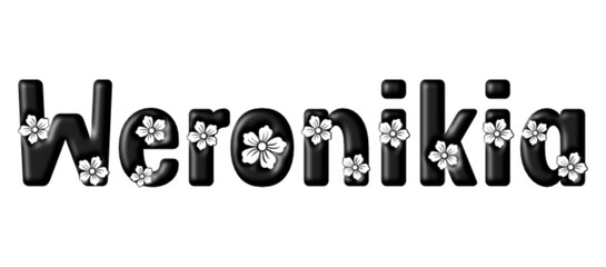 Weronikia name black color - written with engraved typical Hawaiian hibiscus flowers- word for websites, e-mail, sublimation greetings, banners, cards, t-shirt, sweatshirt, prints, cricut, silhouette,