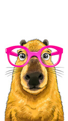 Obraz premium Vibrant Illustration of a Playful Capybara in Oversized Pink Glasses on Transparent Background, White Background for Stickers, Posters, Greeting Cards, Stationery, Merchandise, Children's Books, etc