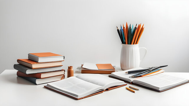 stack of books and glasses with a prn box,with white look and background