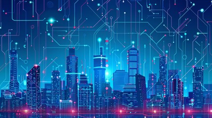 Obraz premium Futuristic Smart City Skyline with AIControlled Buildings and Smart Infrastructure Technology and Innovation in Urban Development