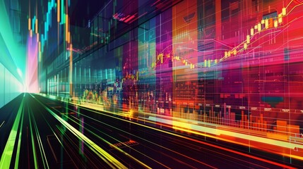 Fototapeta premium Dynamic Financial Growth Vibrant Chart Lines on Abstract Tech Background