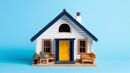 a miniature model of a simple two-story house. the topic is real estate, architecture, or home ownership.
