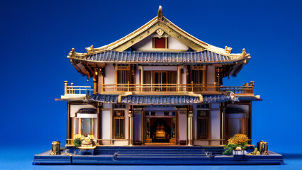 Fototapeta premium A detailed and intricately designed model of a two-story house made of building blocks,
