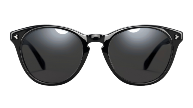 Black round sunglasses with silver accents on a white background