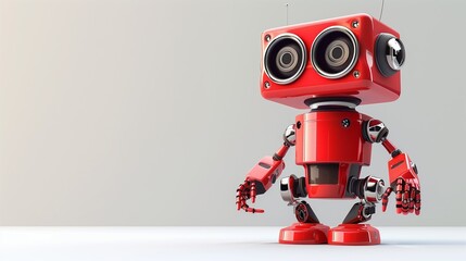 Robot development concept. Cute cartoon red robot on a white background. Future technologies. Home assistant. Smart House. Business technology
