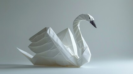Simple white swan, origami design, crisp and clean, isolated background, studio lighting, no distractions