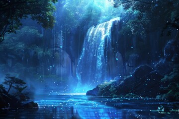 Obraz premium Forest waterfall with flowing stream