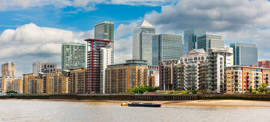 Canary Wharf and skyline of Canada Square, London, United Kingdom.