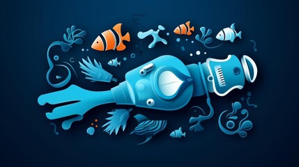 Fototapeta premium Vibrant snorkeling flat design top view summer underwater theme cartoon drawing Triadic color scheme