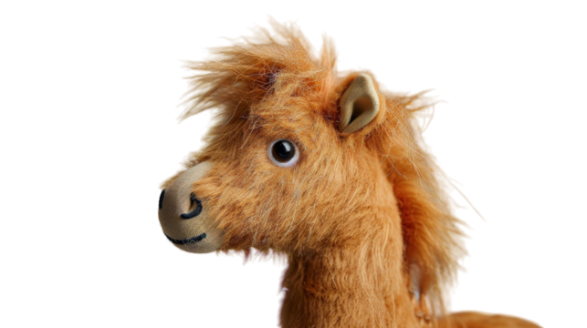 Brown plush horse head isolated on a white background