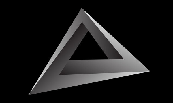 Distorted Penrose triangle or Penrose tribar, or the impossible tribar with gradient on black background.