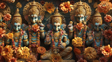 Fototapeta premium Seamless background with artistic patterns of Indian gods and flowers.