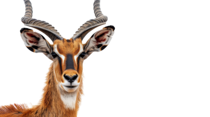 An Impala stands against a plain white background