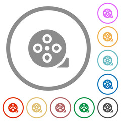 Film reel solid flat icons with outlines
