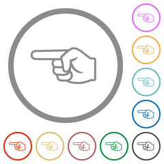 Left pointing hand outline flat icons with outlines