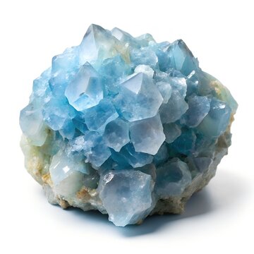 hyper realistic chunk of celestite stone isolated on white background