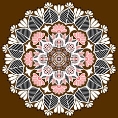 Mandala drawing with floral elements 