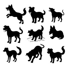 vector set of black silhouettes of  Dog Behaviors