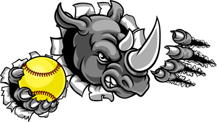 A rhino animal softball sports team cartoon mascot © Christos Georghiou