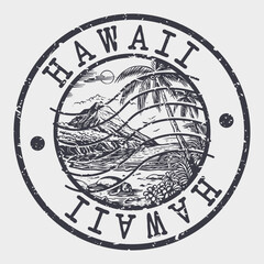 Naklejka premium Hawaii Stamp Postal. Silhouette Seal. Passport Round Design. Vector Icon. Design Retro Travel. National Symbol. 