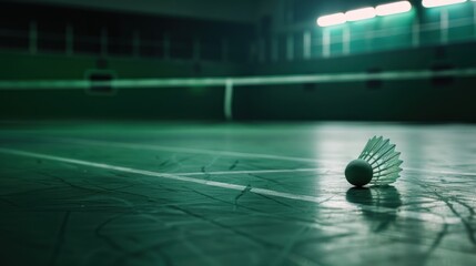shuttlecock lying on the badminton court