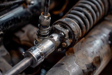 Close-Up Replacement of Worn Out Shock Absorber Component in a Vehicle Repair Workshop