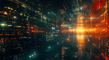 Fototapeta premium Futuristic Cityscape Hints at Data Mining in a Digital Landscape
