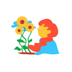 a person watching sunflowers