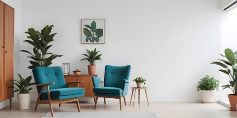 Fototapeta premium Frame mockup, Living room style minimal with green armchair on empty white wall background- 3D render