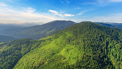 Picturesque Carpathian mountains in summer. Drone photo.