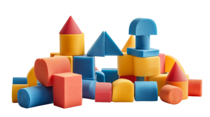 Soft foam building blocks in red, yellow, and blue