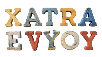 Wooden letters spelling Extra Enjoy on white