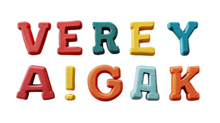 Close-up of colorful foam letters spelling Very Agak