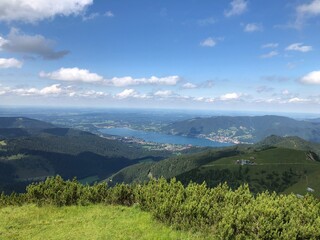 Naklejka premium View of the Tegernsee valley in Bavaria from the Hirschberg summit