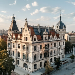 Obraz premium The great view renovated Łódź, Generative ai