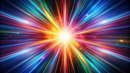 Energetic multicolored light streaks radiating dynamically from a central point