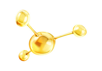 Gold oil molecule. 3D abstract molecular structure. Сoncept skin care cosmetics solution. Vector 3d illustration