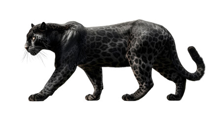 Fototapeta premium A black panther walks across a white background