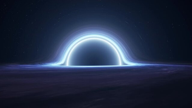 In outer space, a glowing black hole is surrounded by a luminous halo, a celestial phenomenon