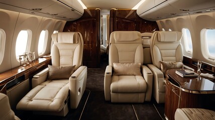 First-class business luxury seats tailored for indulgent vacations or corporate airplane travel.