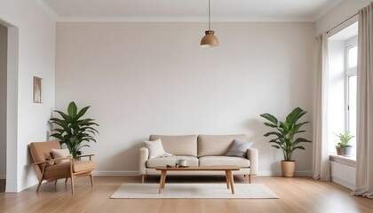 The frame mockup and living room wall mockup are bright tones with a leather sofa and armchair. 3D render