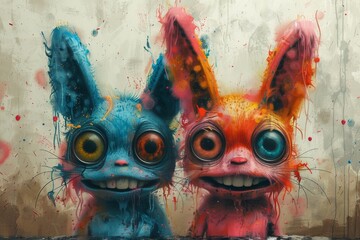 Whimsical artwork of a creature with large eyes and bright, mixed colors