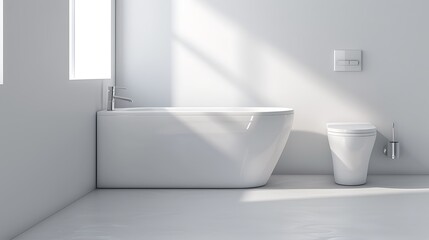 comot and bathtub in the bathroom isolated on white background