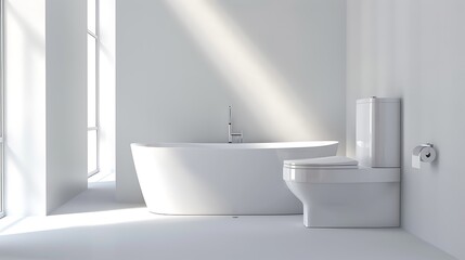 comot and bathtub in the bathroom isolated on white background