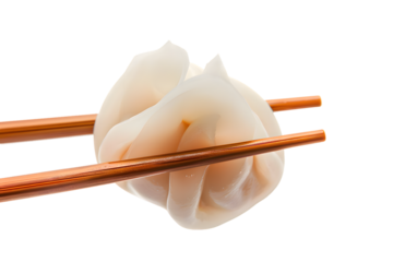 Dumpling on chopsticks isolated on transparent background